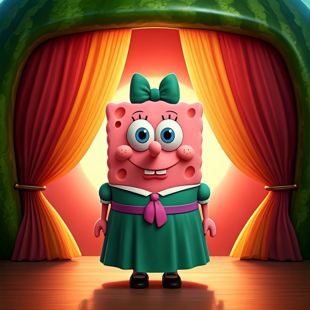 Pink Sponge Character in Whimsical 3D Rendered Scene