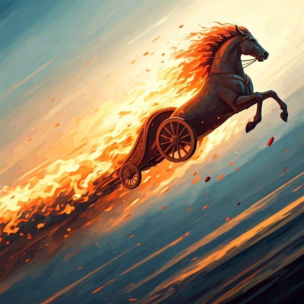 Fiery Chariot Soaring Through Watercolour Sky