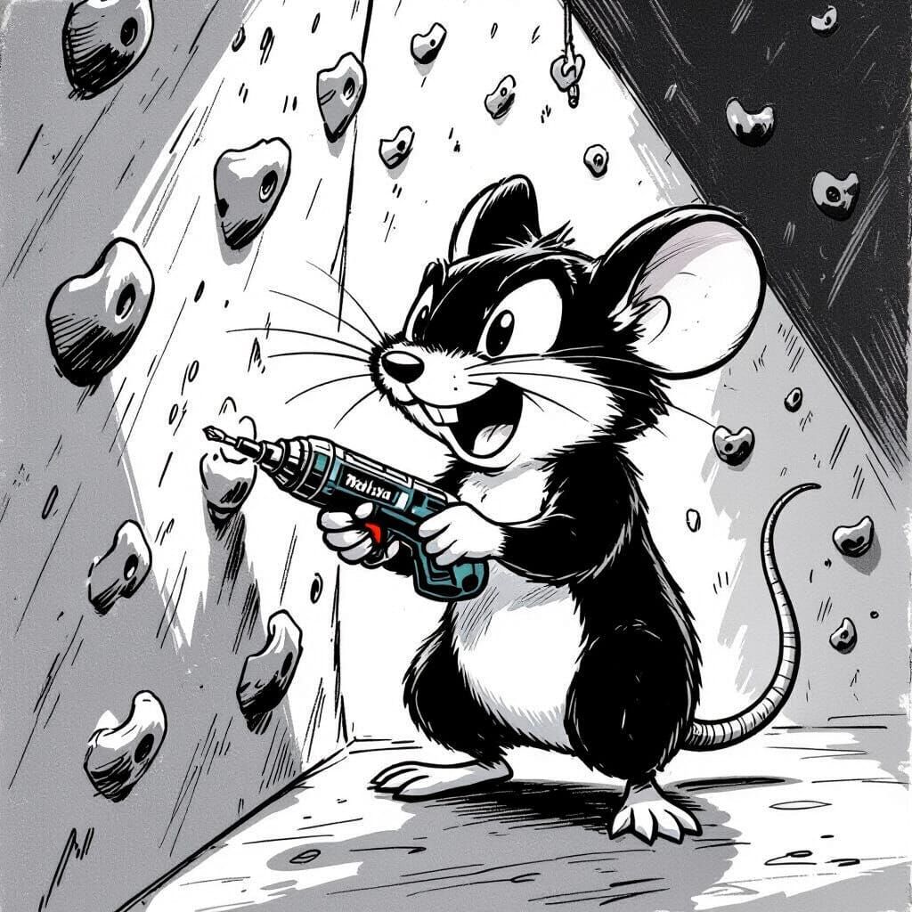 Mouse Climber Setting Hold in Comic Style