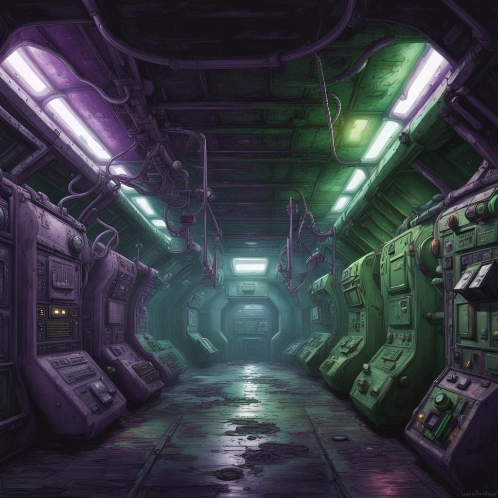 Abandoned Space Station Interior in Chiaroscuro Style