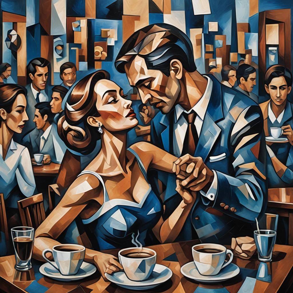 Cubist Tango Dance in Buenos Aires Cafe