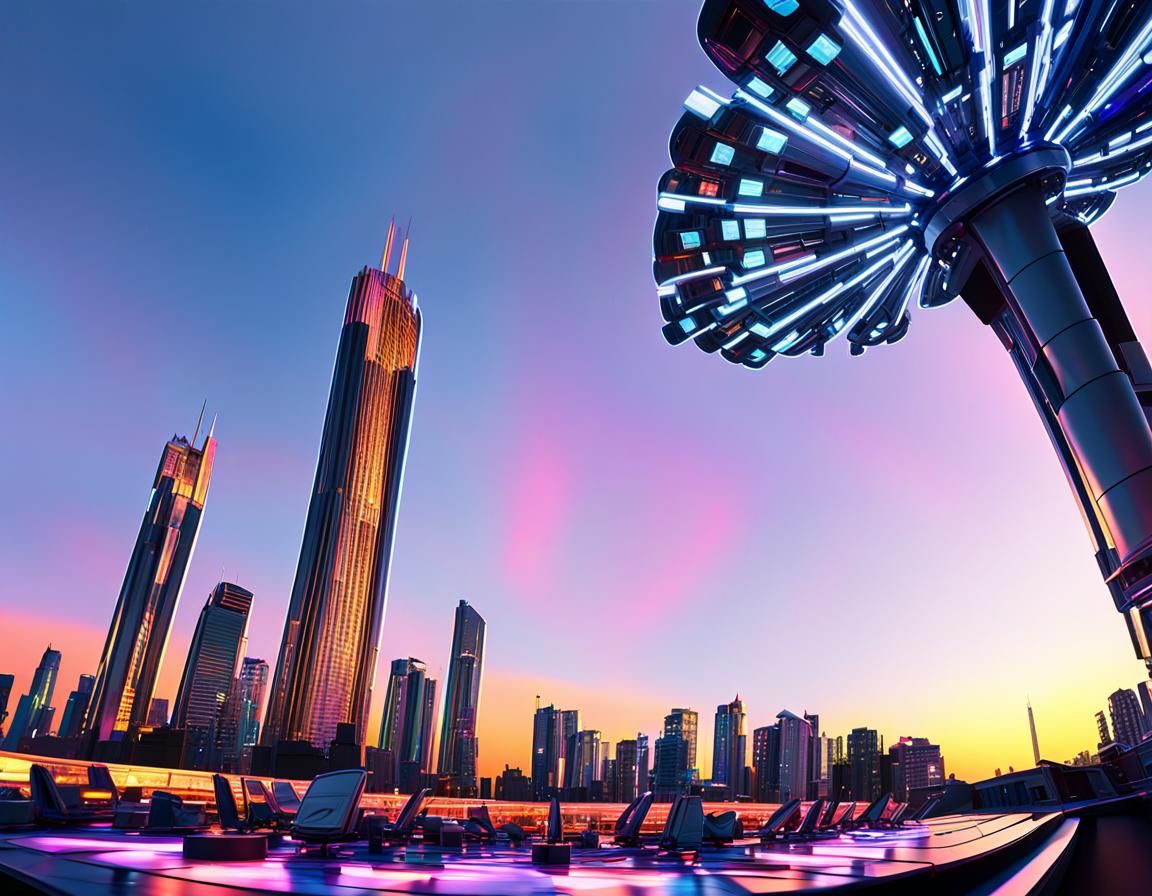 Futuristic Cityscape at Dusk in Hypermodern Style