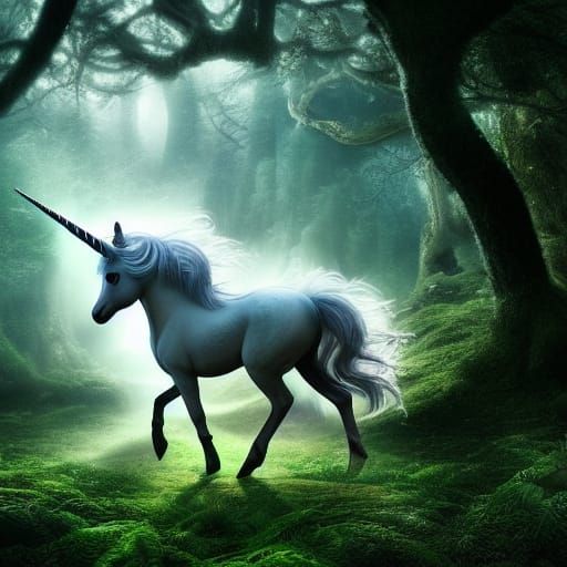 Unicorn in Magical Forest: Digital Matte Painting