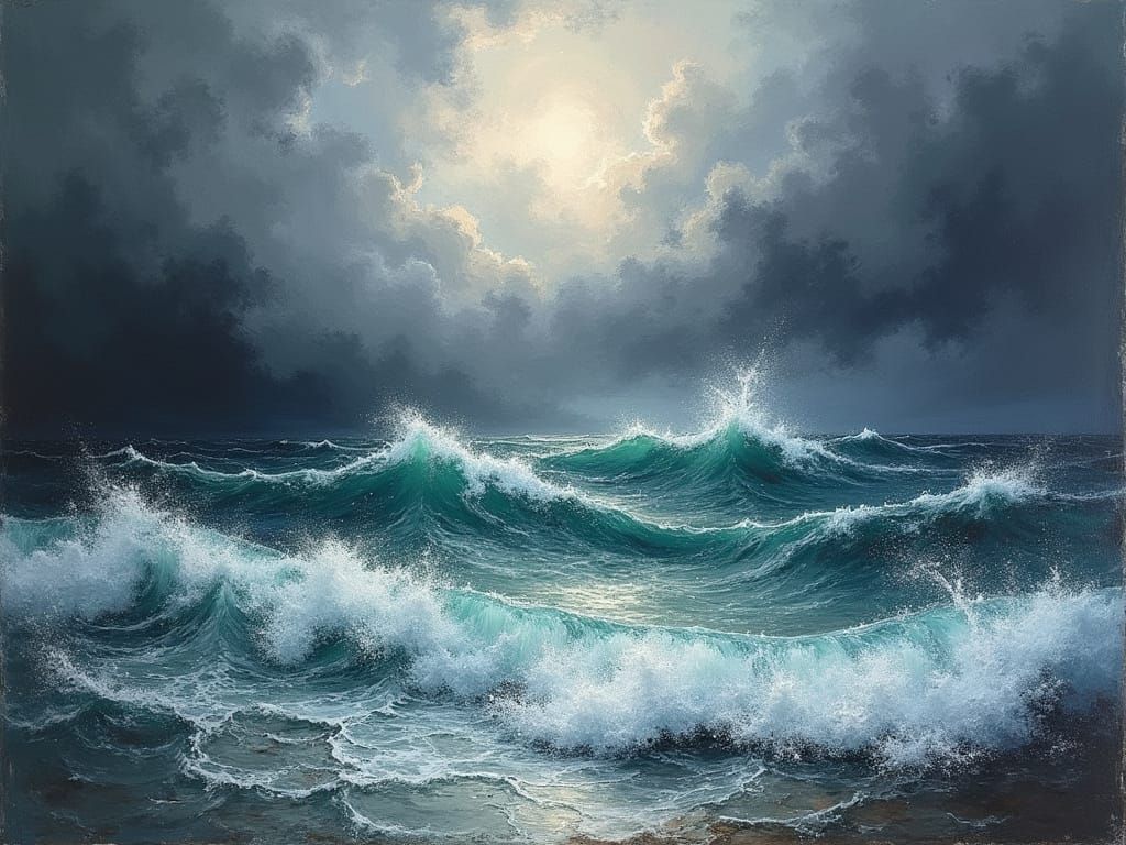 Violent Stormy Sea in Impressionistic Expressionist Style