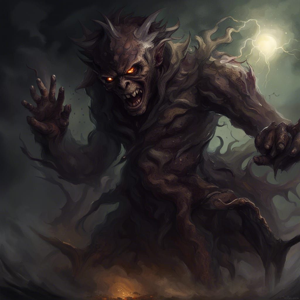 Eerie Forest Scene with Monster and Witch