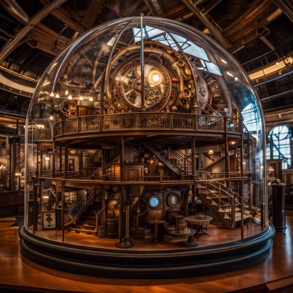 Steampunk Workplace Inside A Glass Dome