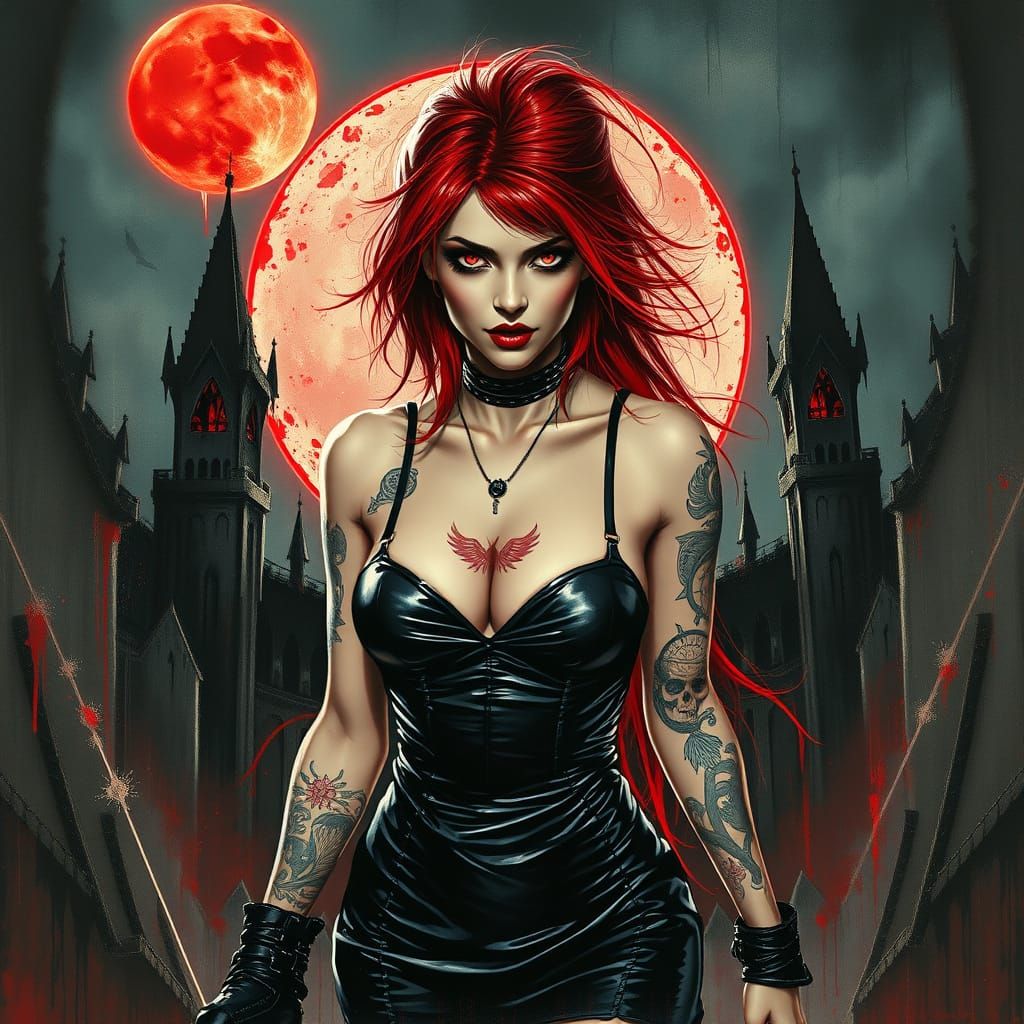 Gothic Vampire Woman in Digital Art Style