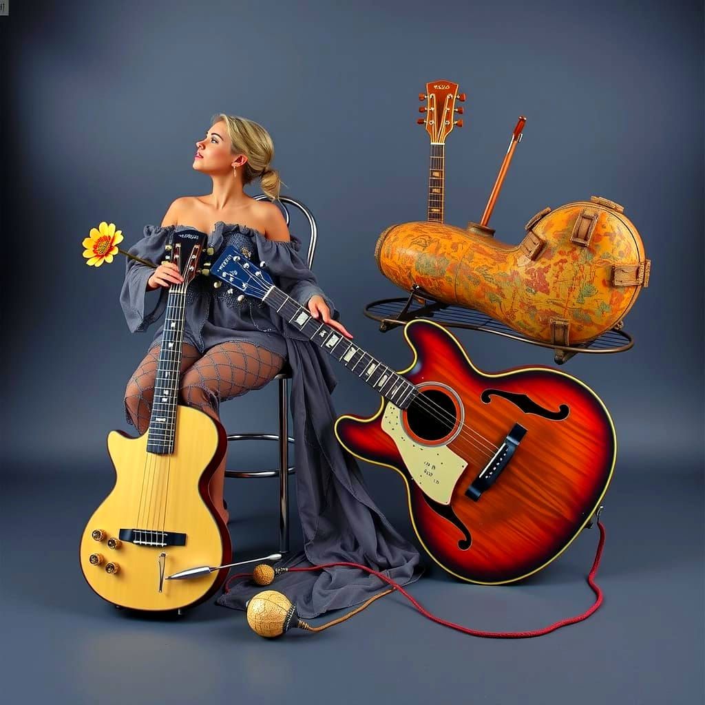 Surreal Portrait of a Lady with Imaginary Instruments