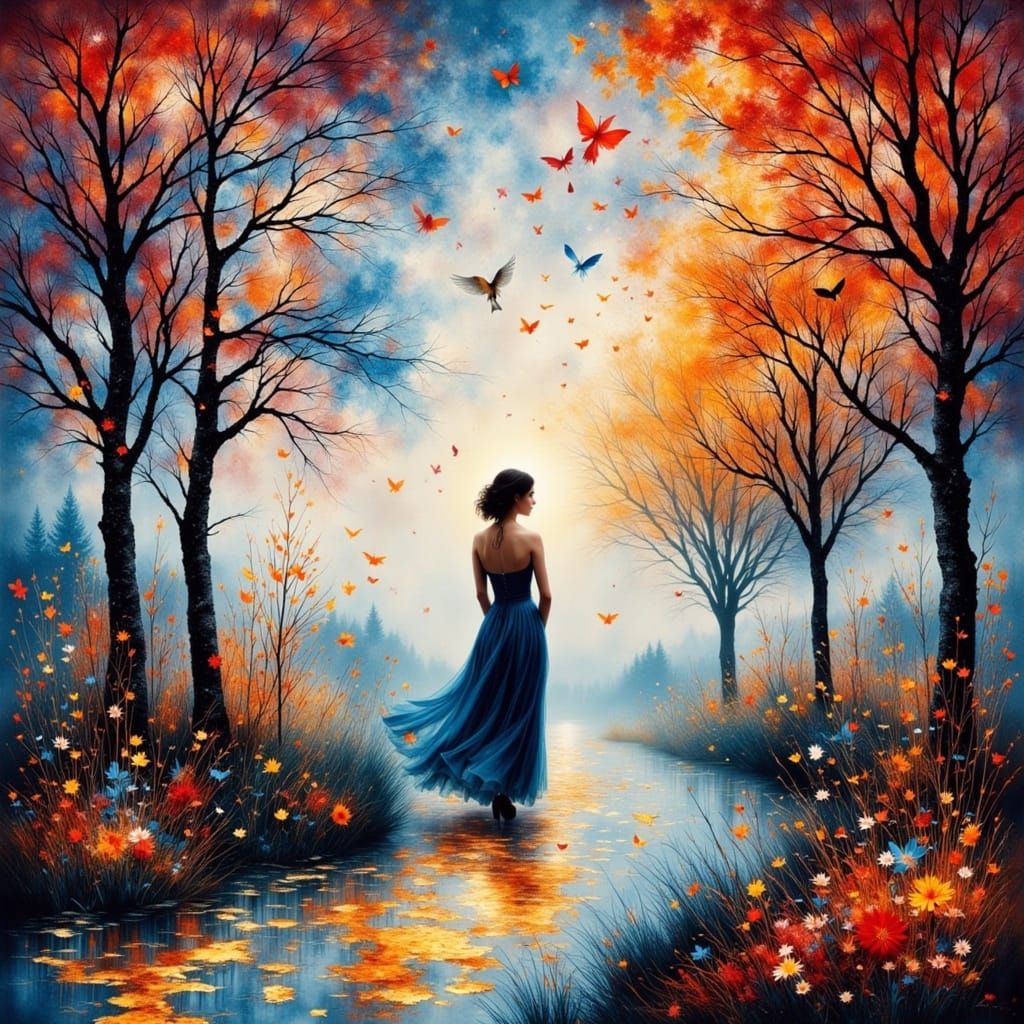 Surreal Kintsugi Figures Walking on the Breeze