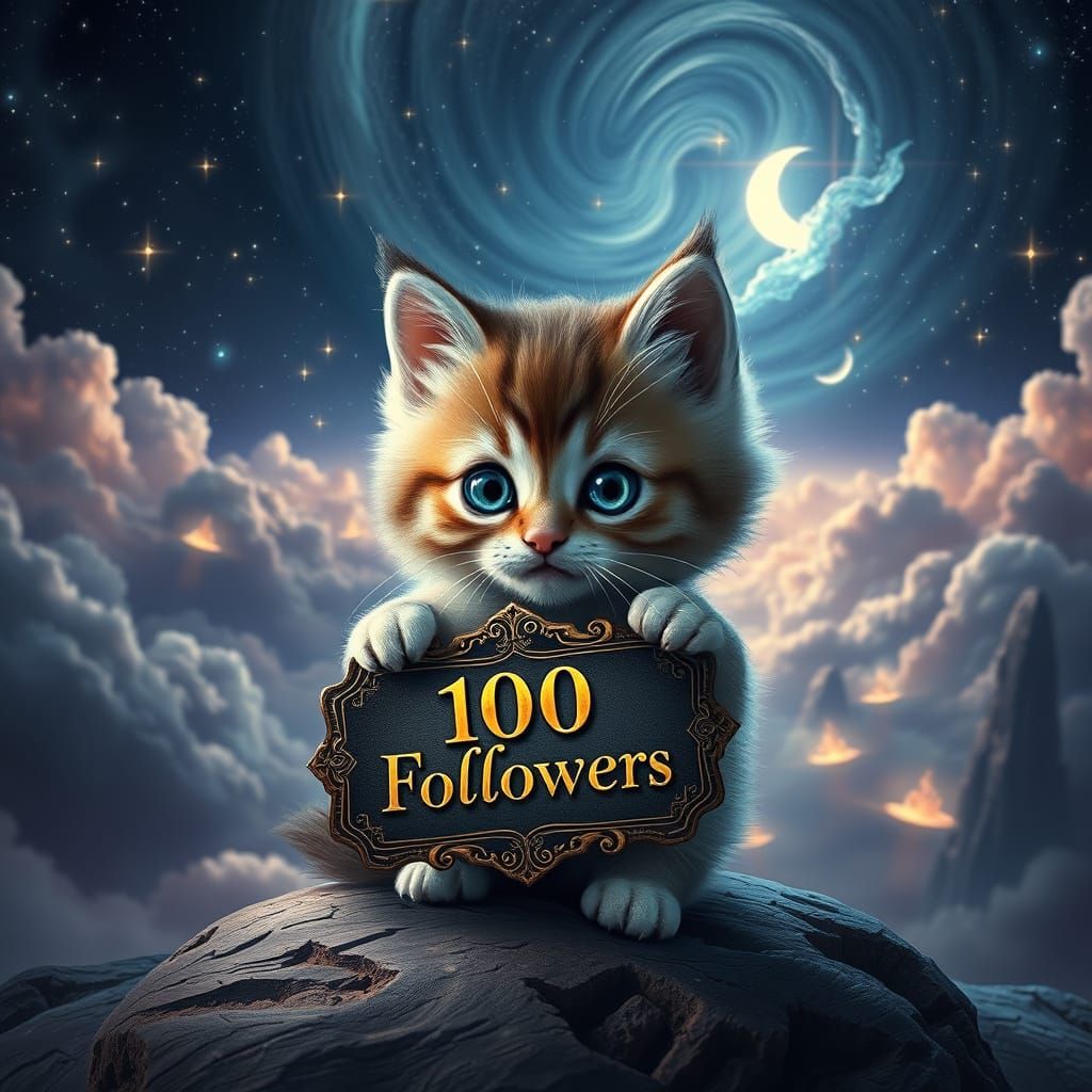Adorable Kitten Celebrates 100 Followers in Whimsical, Surre...