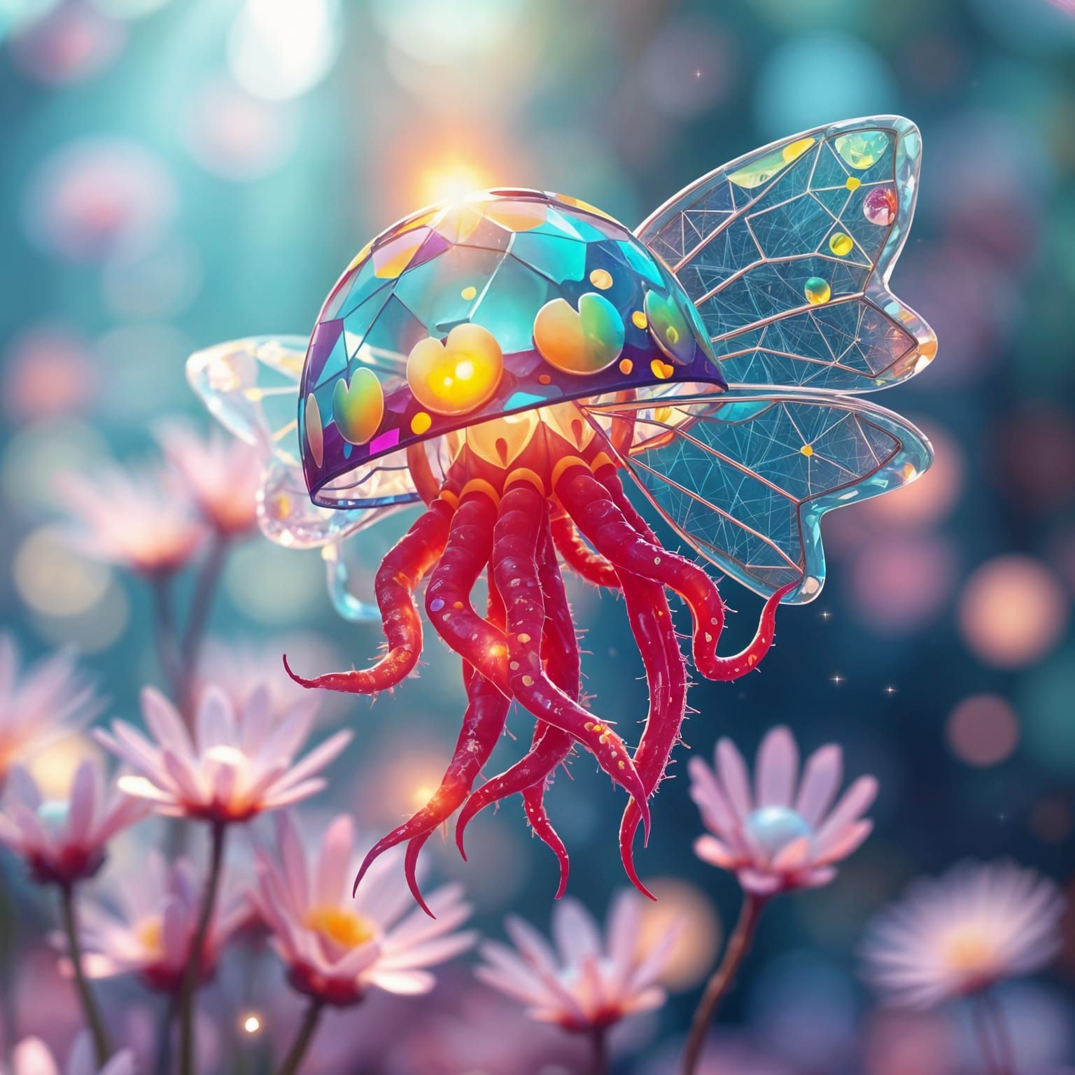 Cosmic Jellyfish Fairy in Cubist Enchanted Forest