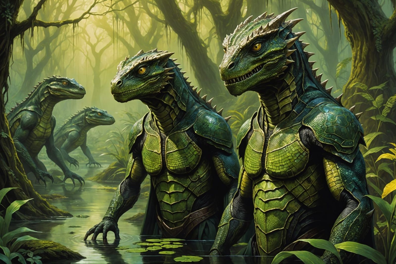 Argonian Reptilian Natives of Black Marsh Detailed Painting