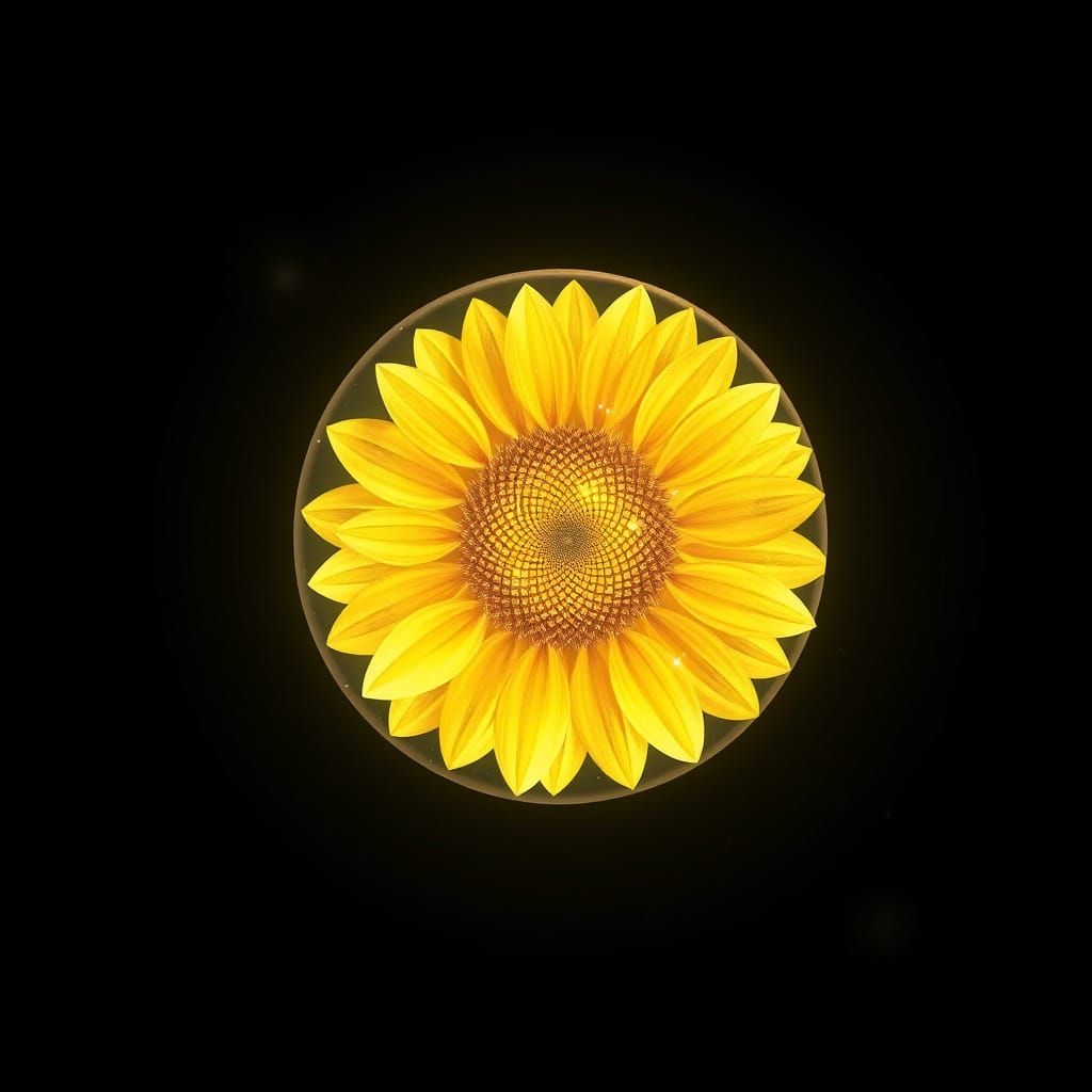 Ethereal Sunflower in Crystal Orb, Illuminated by Golden Lig...