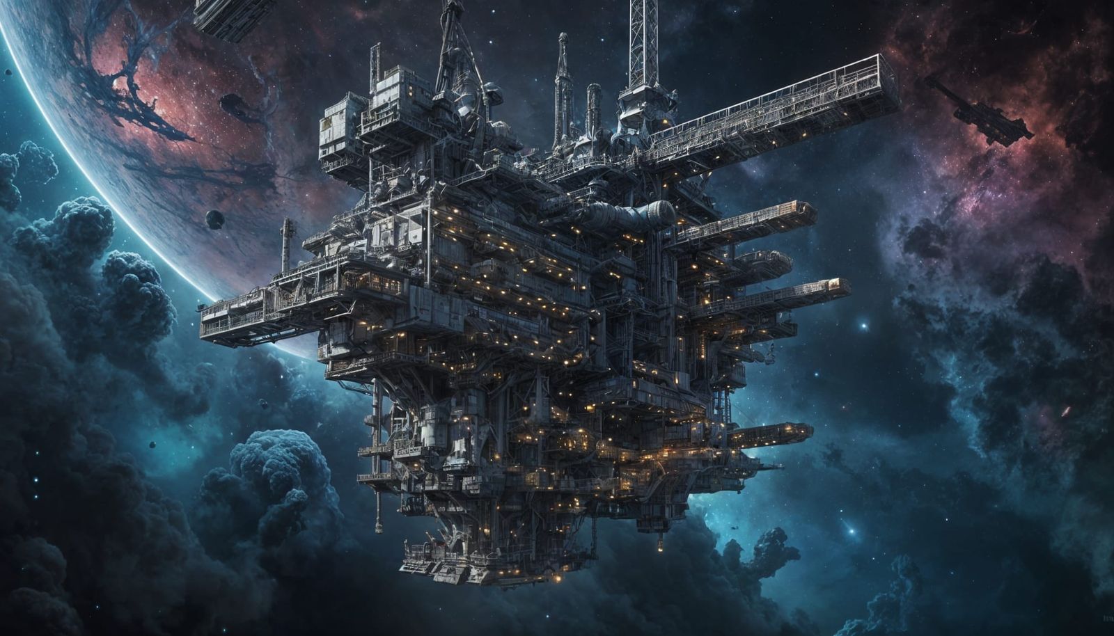 Massive Space Station Near Tarantula Nebula in Photorealisti...