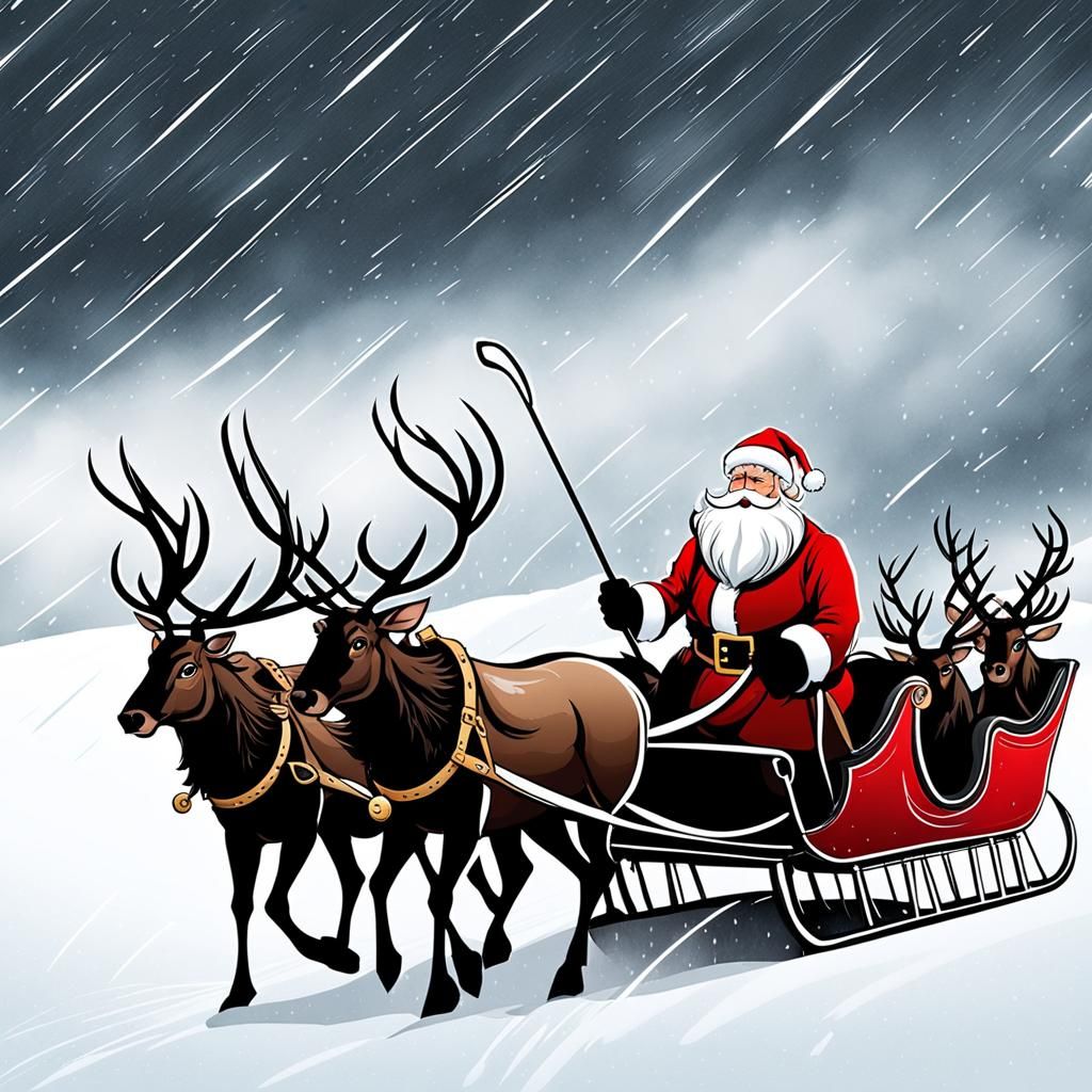 Surreal Santa Sleigh Pulled by Flesh Reindeer