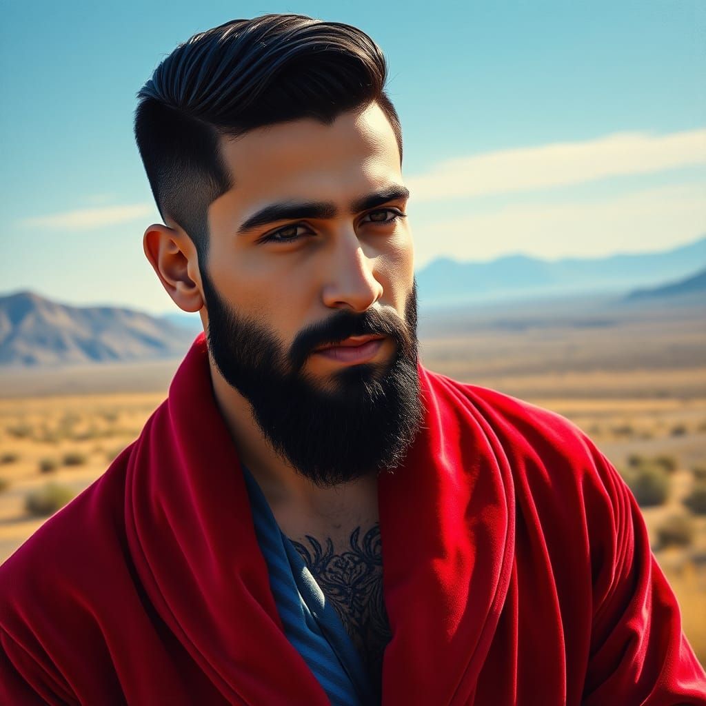 Bearded Man in Red Robe, Expressionist Oil Painting