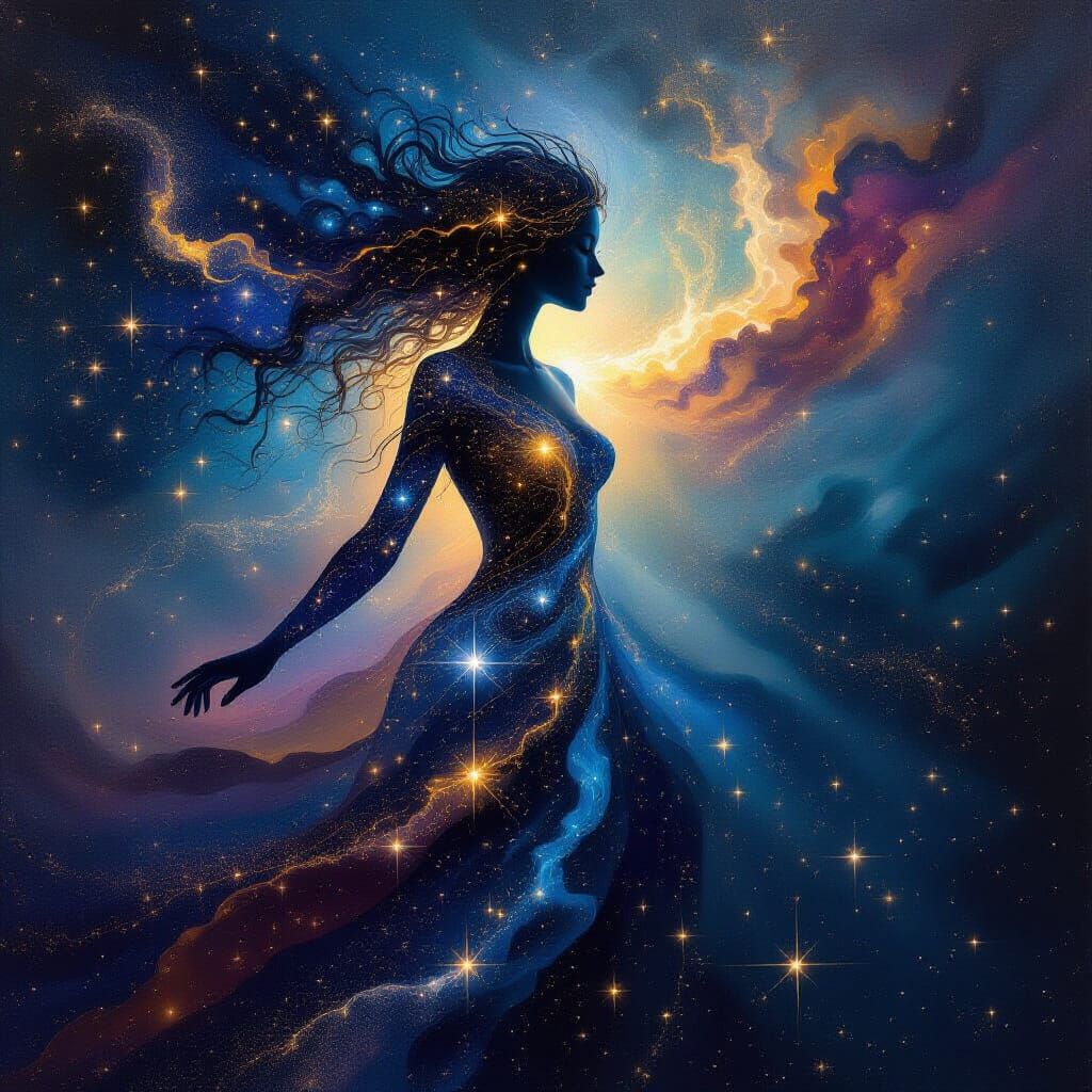 Cosmic Woman Made of Stars and Nebulae