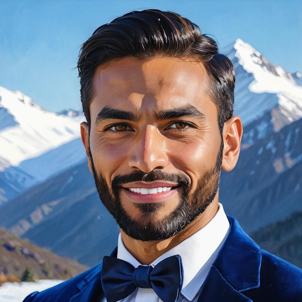 Man in Blue Velvet Suit: Impressionist Oil Painting