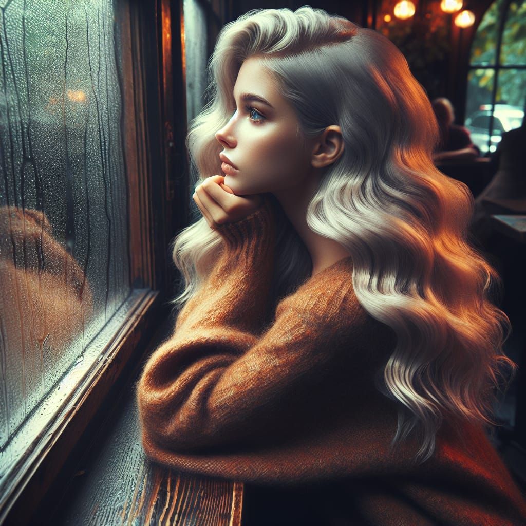 Rainy Day Cafe Scene in Classic Cinema Style