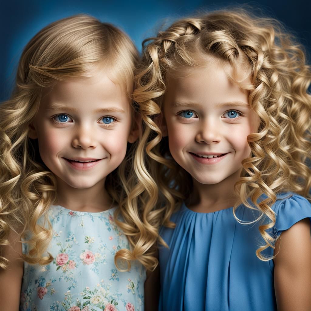Portrait of Two Blond Sisters in Studio Lighting