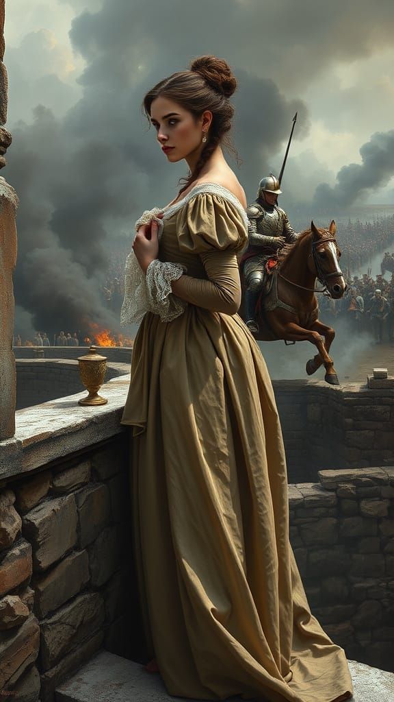 Elegant Lady Watches Brave Soldier Ride into Battle
