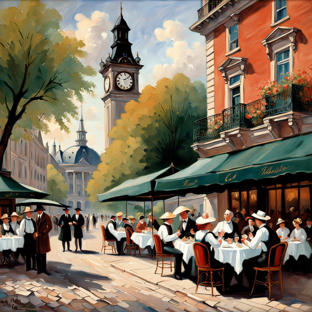 Vibrant Café Scene in Late 19th Century European City