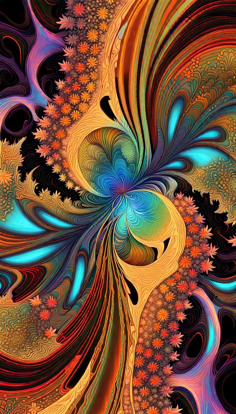 Iridescent Fractal Vortex: Psychedelic Digital Art