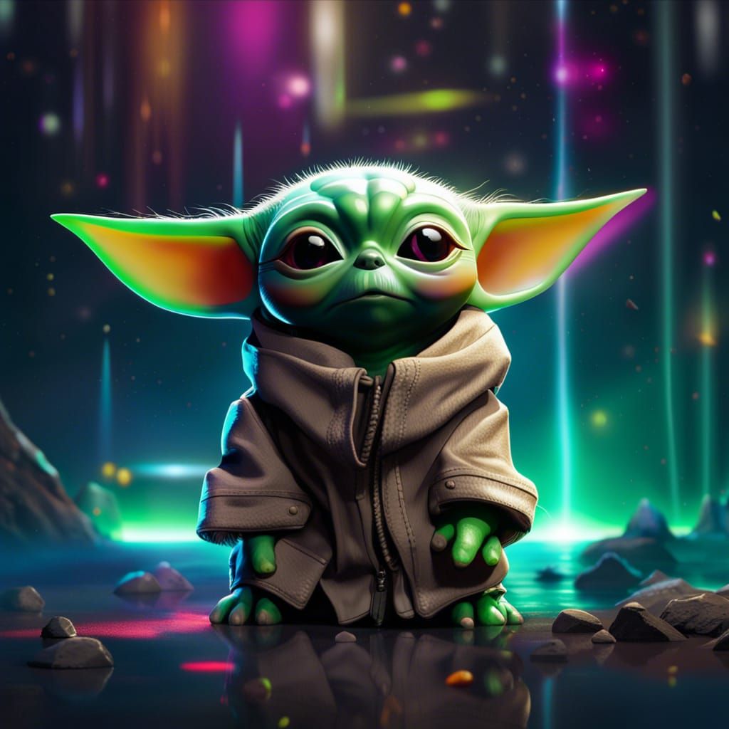 Hyperrealistic Dog-Yoda with Colorful Splash Art Background