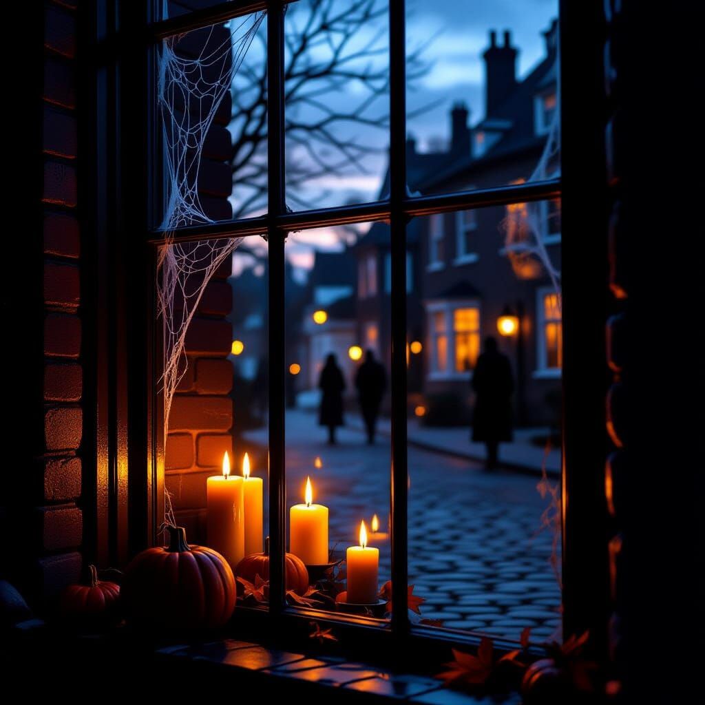 Spooky Halloween Window Lit by Candlelight