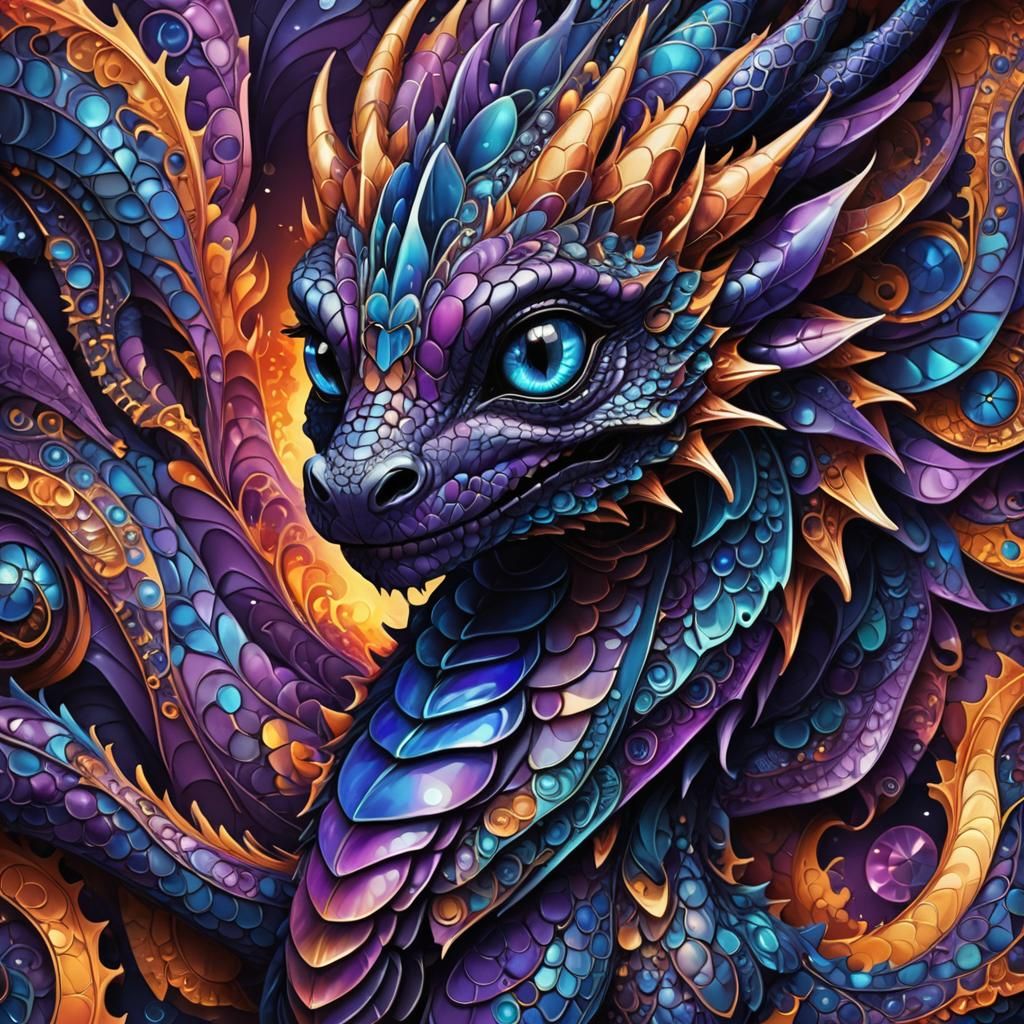 Cute Baby Dragon in Abstract Fractal Vector Art