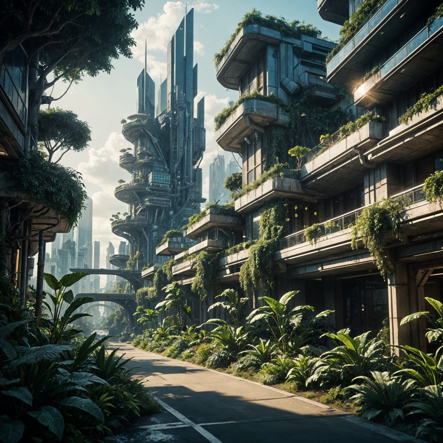 Futuristic City Integrated with Nature: Digital Matte Painti...