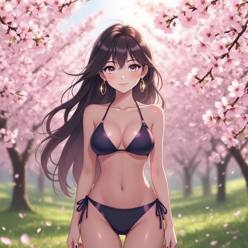 Anime Girl Among Cherry Blossoms