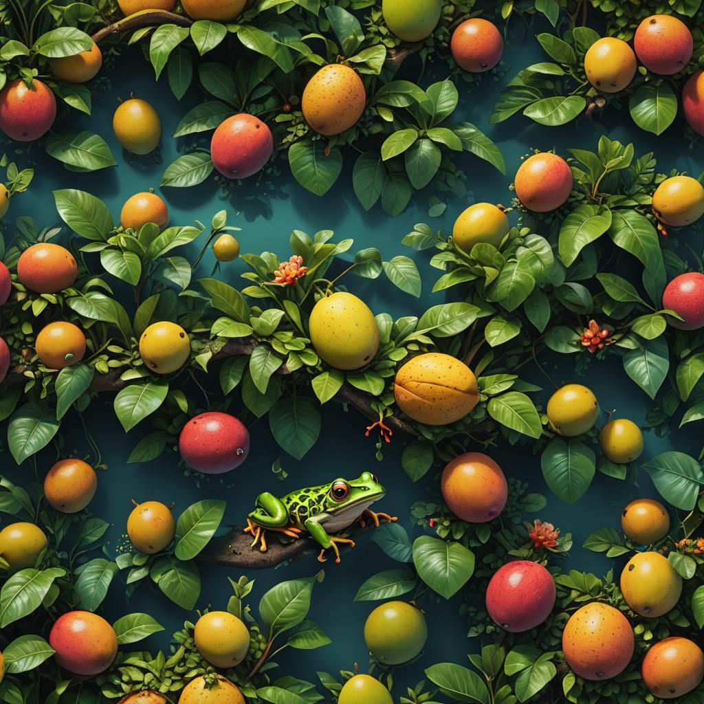 Cute Mango and Frog in Detailed Matte Painting