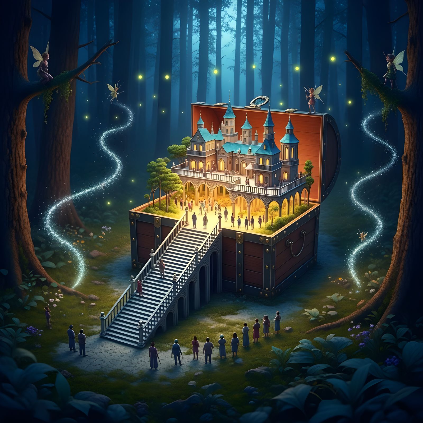 Magical City in Treasure Chest Amidst Forest