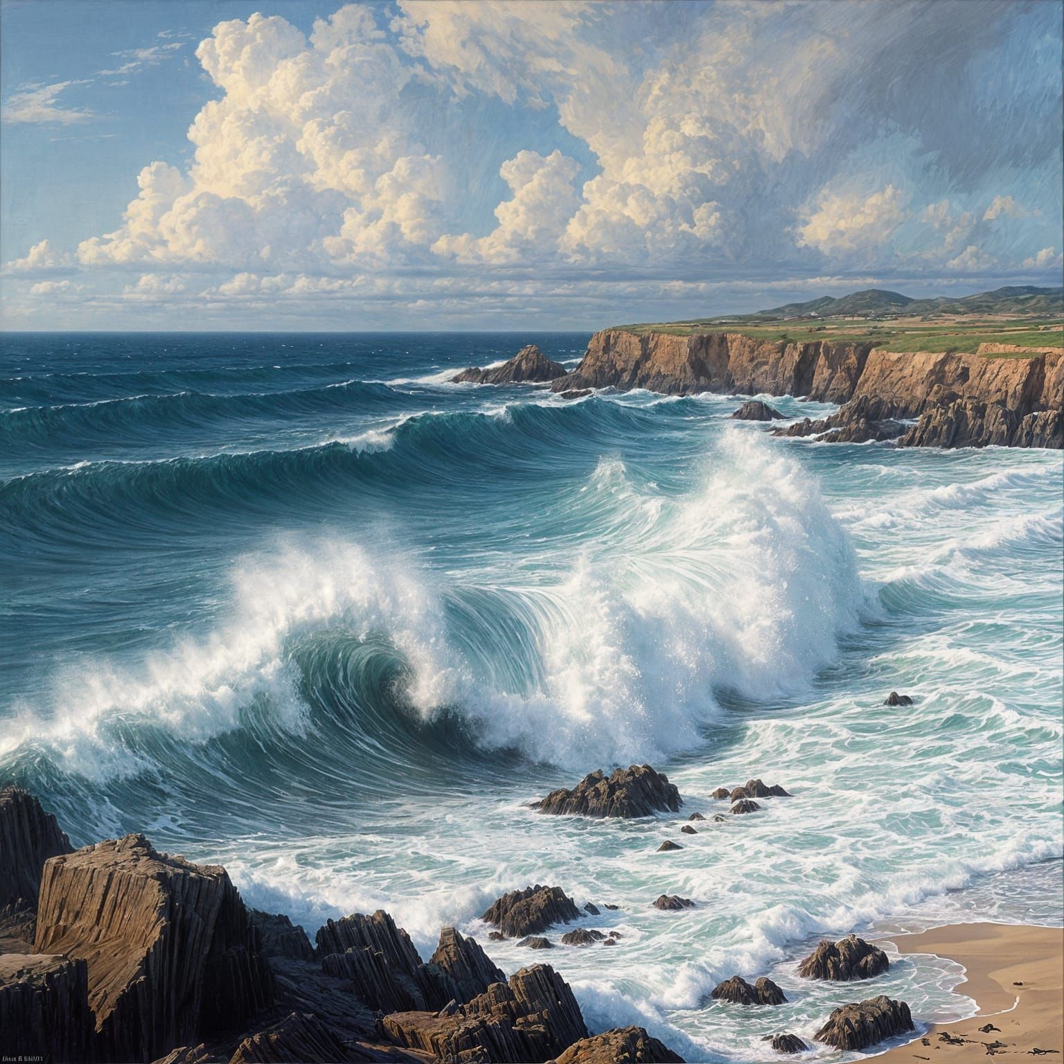 Ethereal Coastline Landscape in Oil Painting Style