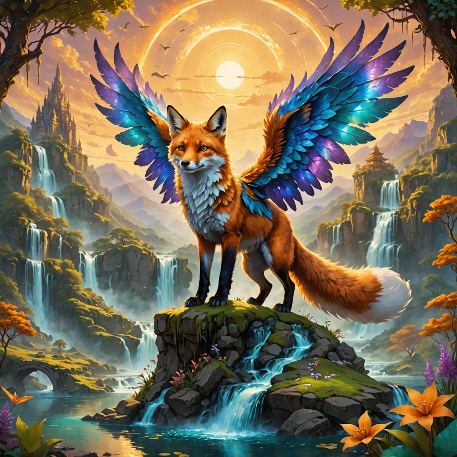 Winged Fox Soaring Through Dreamscape