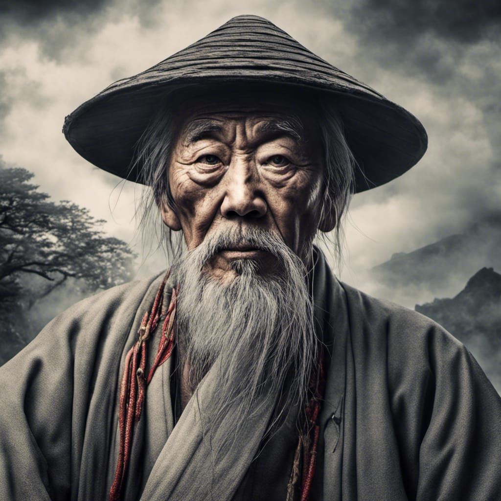 Hyperrealistic Image of an Old Japanese Sage