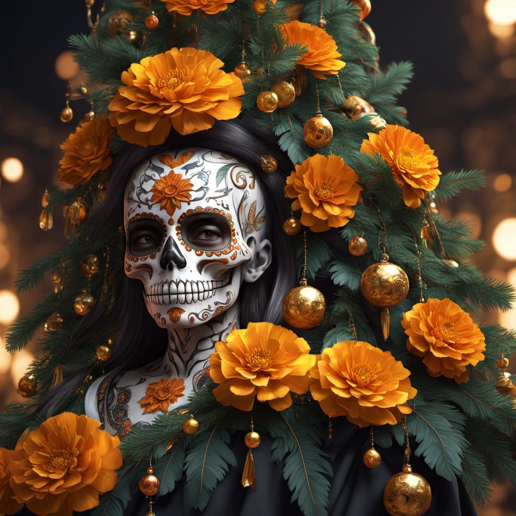 Day of the Dead Christmas Tree in 3D Anime Style