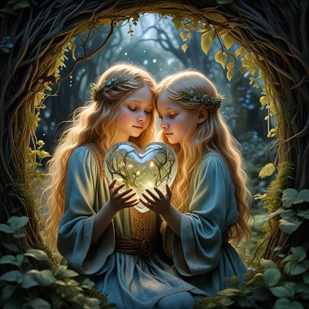 Two Cherubic Twins Play in a Dreamy Glass Heart