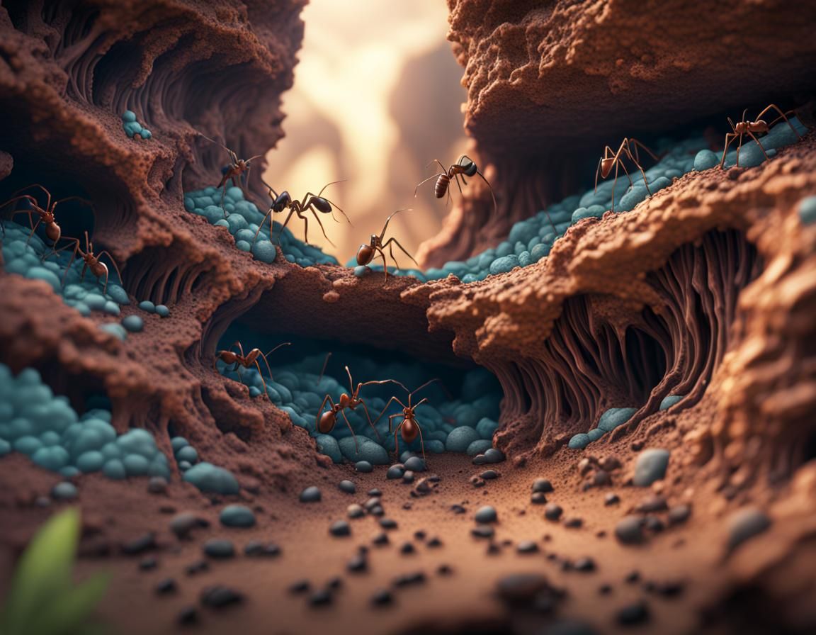 Detailed Cross Section of an Ant Colony