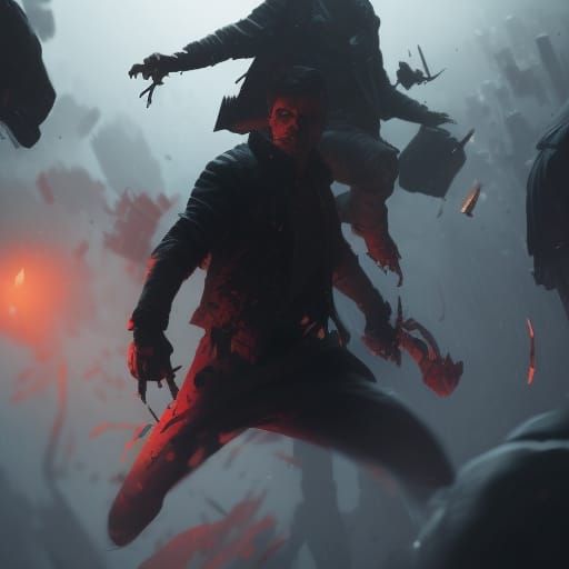 Corvo Attano Battles Punks: Dark Fantasy Art