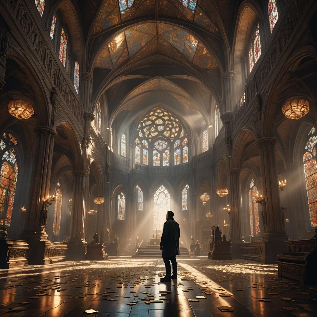 Ornate Cathedral Scene in Neo-Noir Style