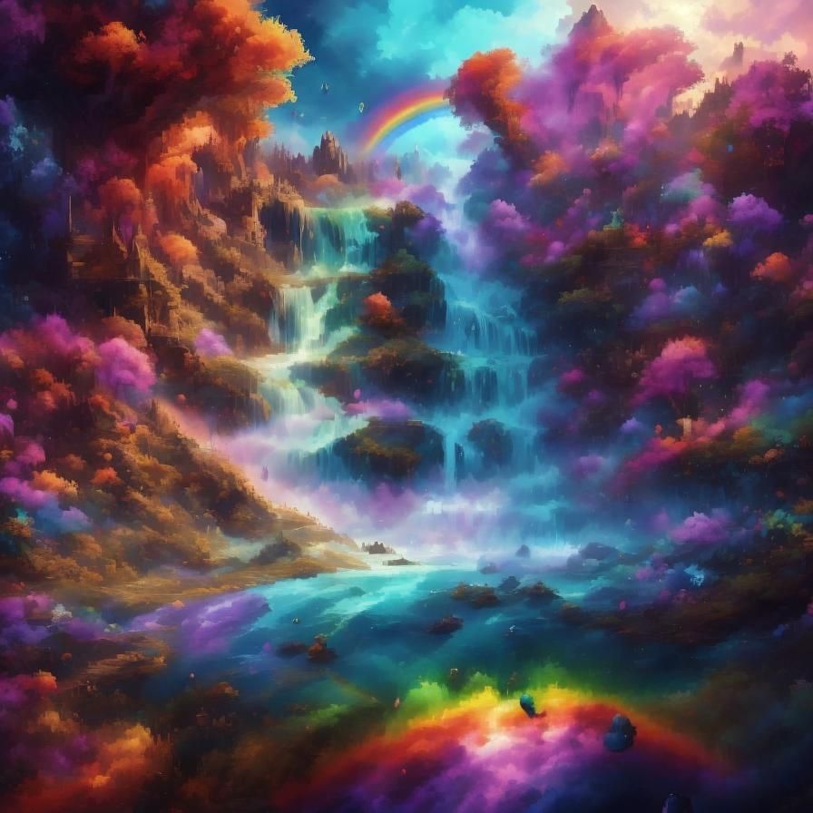 Rainbow Waterfall in Detailed Digital Painting Style