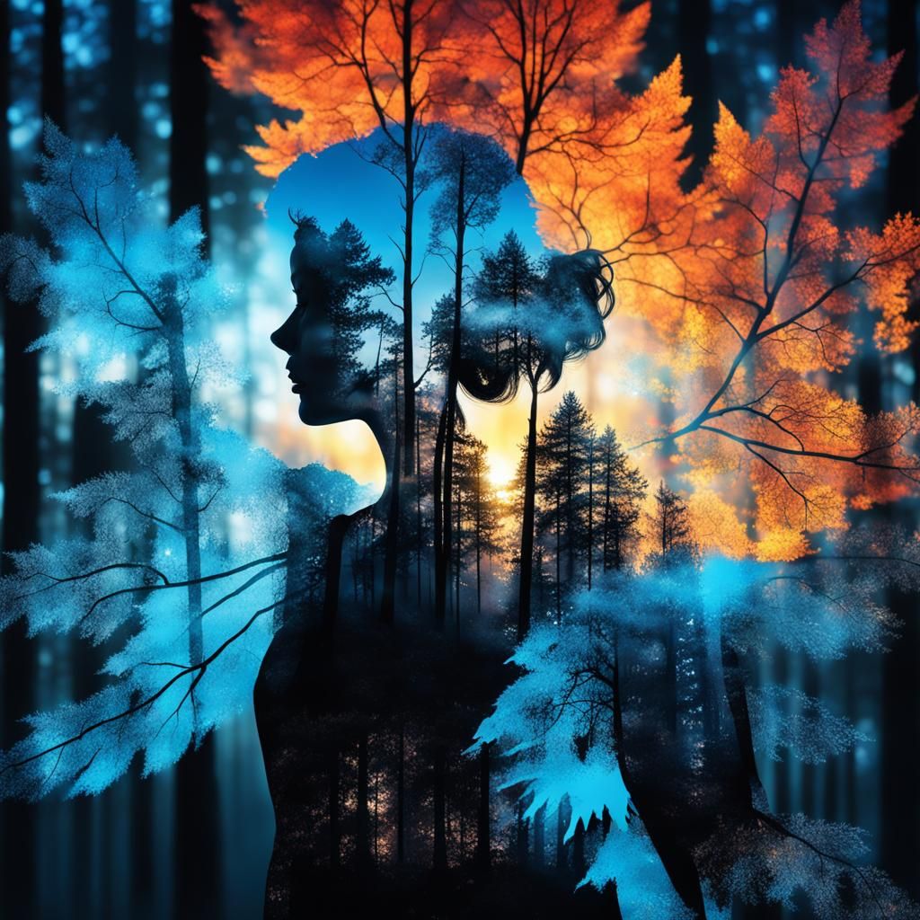 Autumn Forest Angel Double Exposure Portrait