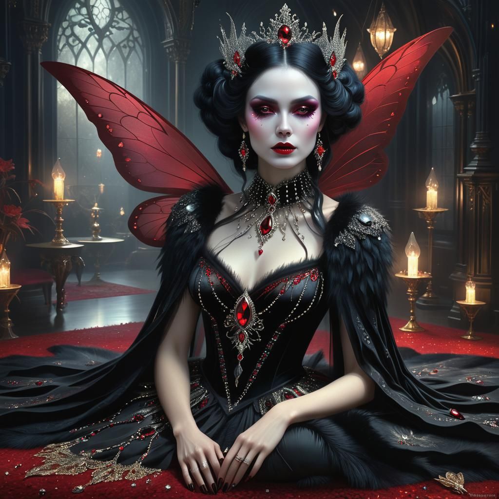 Dark Fairy Queen Portrait with Ruby Diamonds