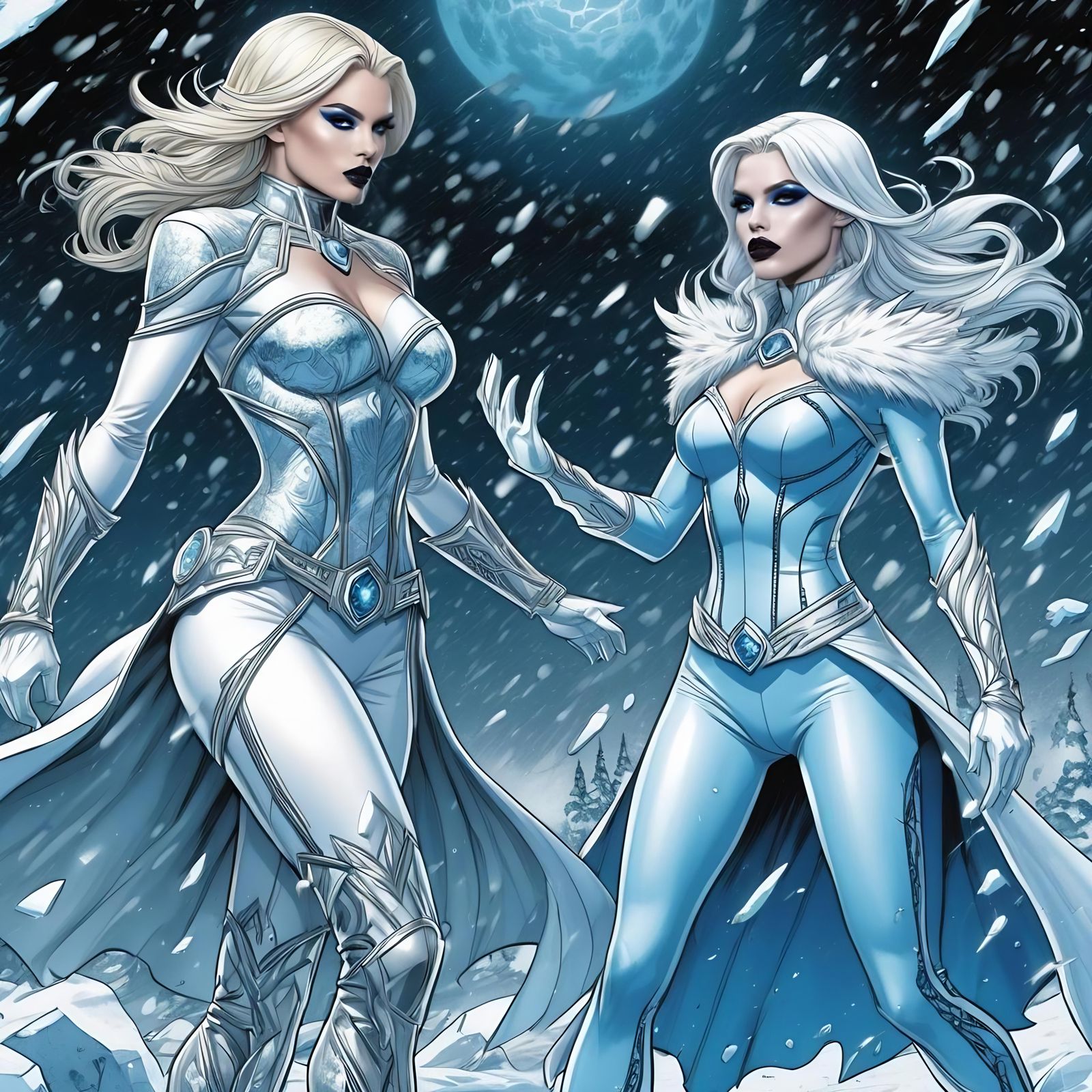 Emma Frost vs Killer Frost in Comic Book Style