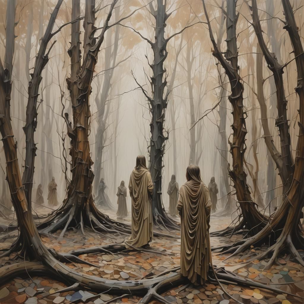 Abstract Expressionist Painting of Tangled Figures and Ovals