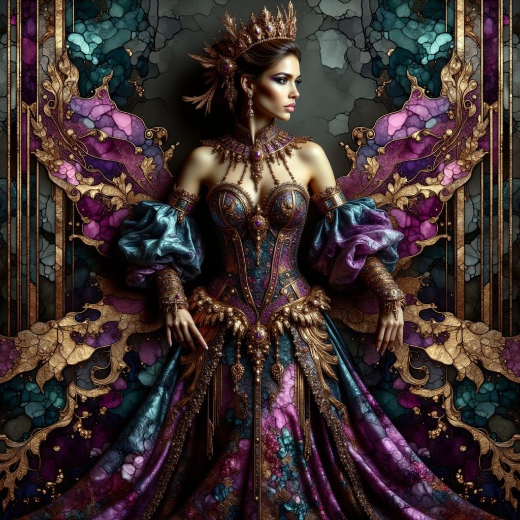 Magnificent Lady in Fantasy Costume with Metallic Details