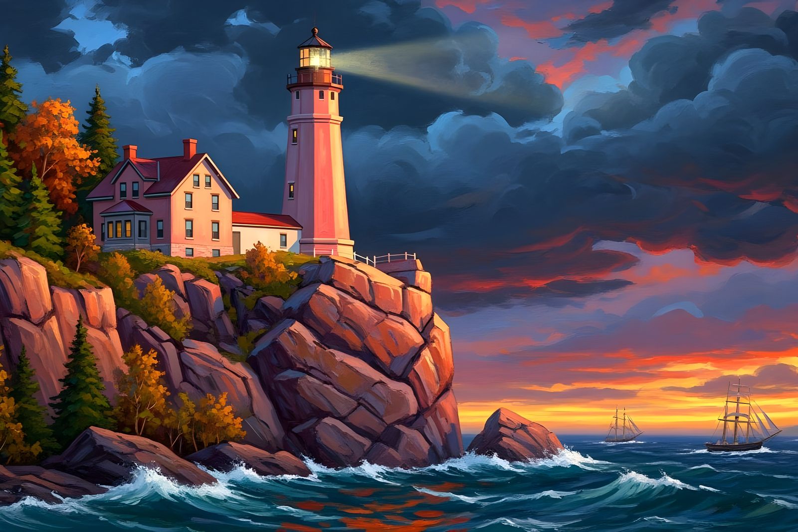 Split Rock Lighthouse in Neo-Impressionist Style