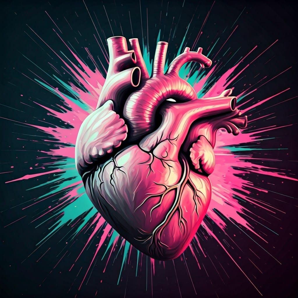 Monochrome Ink Splatter Heart Portrait in Abstract Style